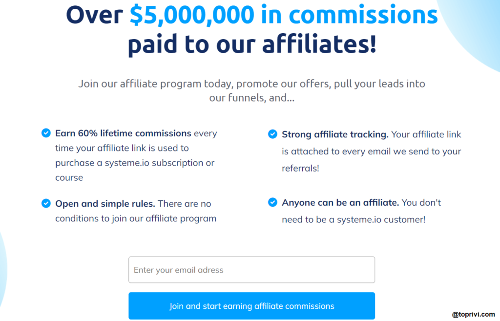 Systeme.io Affiliate program toprivi